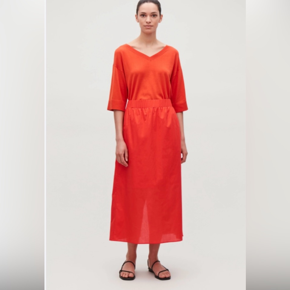 Cos Lightweight Cotton Maxi Skirt Red Orange Sz 38 Size 6 - 8 Minimal Cottage